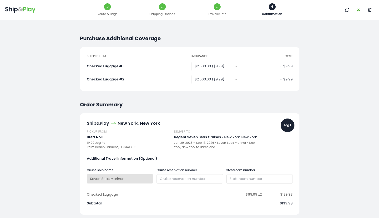 Step 5 — Insurance & Order Summary